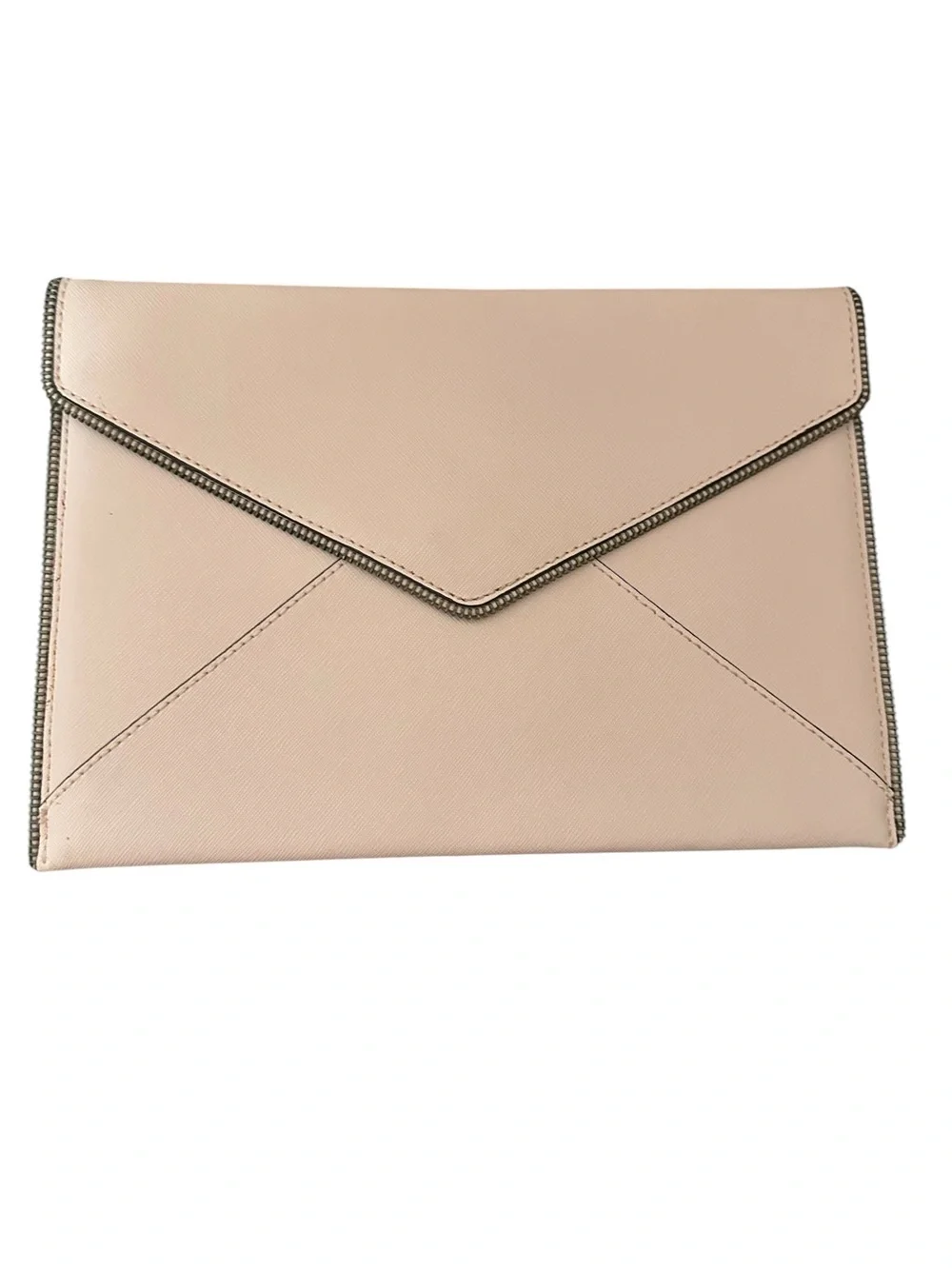 Rebecca Minkoff Leo Envelope Clutch Blush Pink Saffiano Leather Zipper Trim - Picture 3 of 6